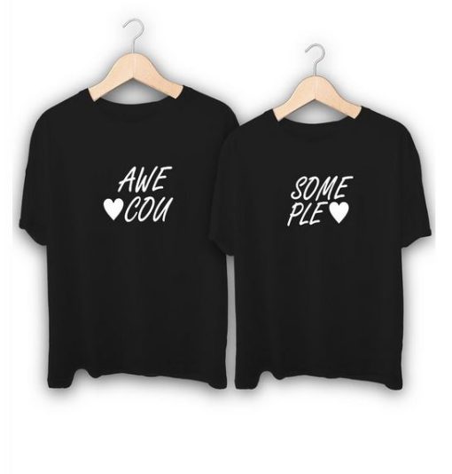 Awesome Couple Text Couple T-Shirt thd