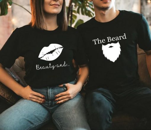 Beauty And The Beard Matching Couple T-Shirt thd