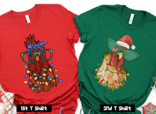Chicken Christmas Couple T Shirt