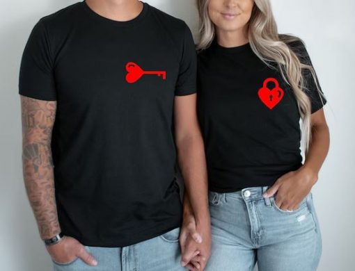 Heart Lock and Key Matching Couple Shirts thd