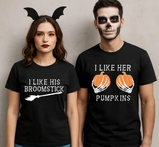 I Like His Broomstick I Like Her Pumpkins Couple Shirt CE