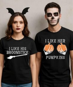 I Like His Broomstick I Like Her Pumpkins Shirt Couple thd