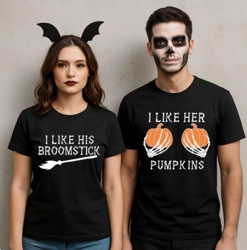 I Like His Broomstick I Like Her Pumpkins Shirt Couple thd