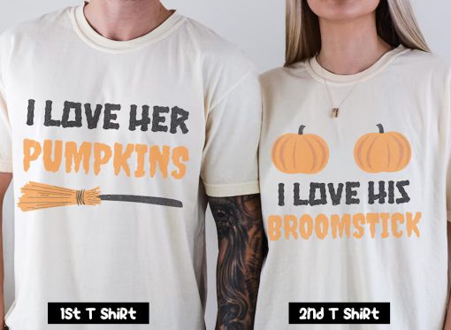 I Love Her Pumpkins I Love His Broomstick Couple T Shirt