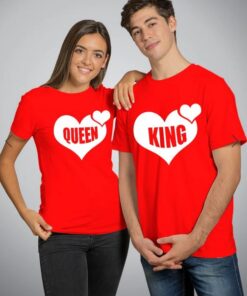 King Queen Heart Couple T-Shirts thd
