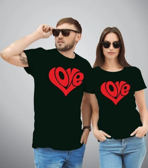 Love Heart Design Couple T-Shirts thd