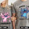 Stitch & Angel Where I Go Trouble Follow Valentine Couple T Shirt SV