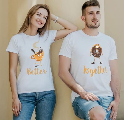 Coffee And Doughnut Couple T-Shirts thd