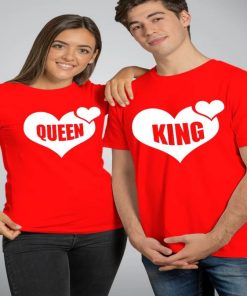 King Queen Heart Couple T-Shirts thd
