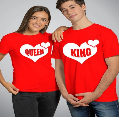 King Queen Heart Couple T-Shirts thd
