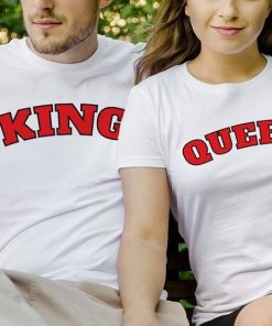 King and Queen Vintage Couple T-Shirts thd