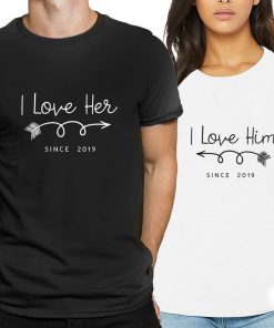 I love Her & I love Him Couple T-Shirts thd