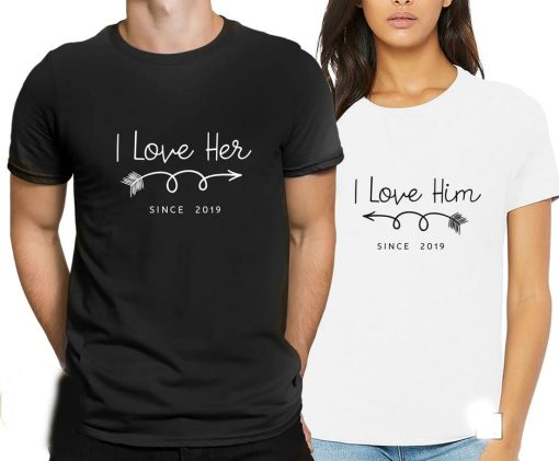 I love Her & I love Him Couple T-Shirts thd