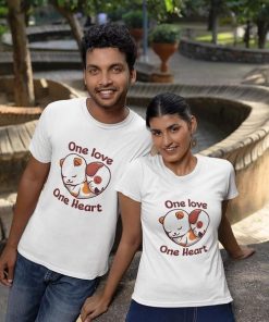 One Love One Heart Couple T-Shirts thd