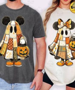 Retro Halloween Floral Cartoon Mouse Couple T-Shirt
