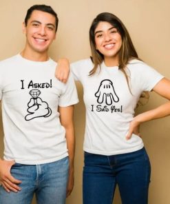 He I Asked & She I Said Yes Couple T-Shirt thd