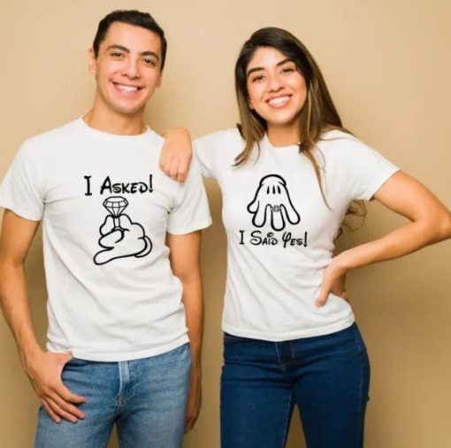 He I Asked & She I Said Yes Couple T-Shirt thd