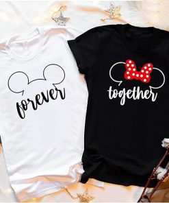 White and Black Mickey Head Forever Together Couples T-Shirt