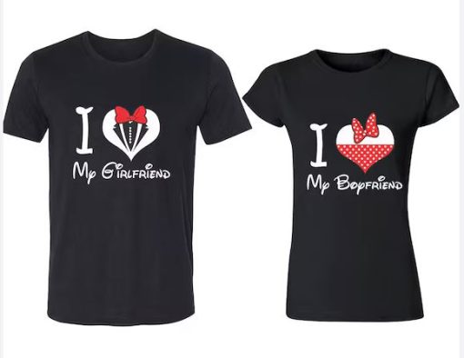my girlfriend my boyfriend Cartoon couple T-Shirts thd