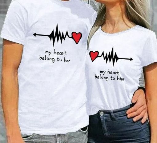 my heart belong to her him Couple Love T Shirt thd
